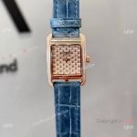 Copy Hermes Cape Cod Swiss Quartz 23mm Watches Full Iced Face & Rose Gold